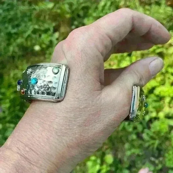 Multicolored Stone & Silver Cuff Bangle - Picture 3 of 5